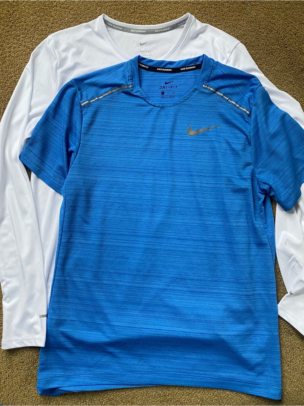 Nike Dri-FIT Running Blue Active Tee and White Long Sleeve top